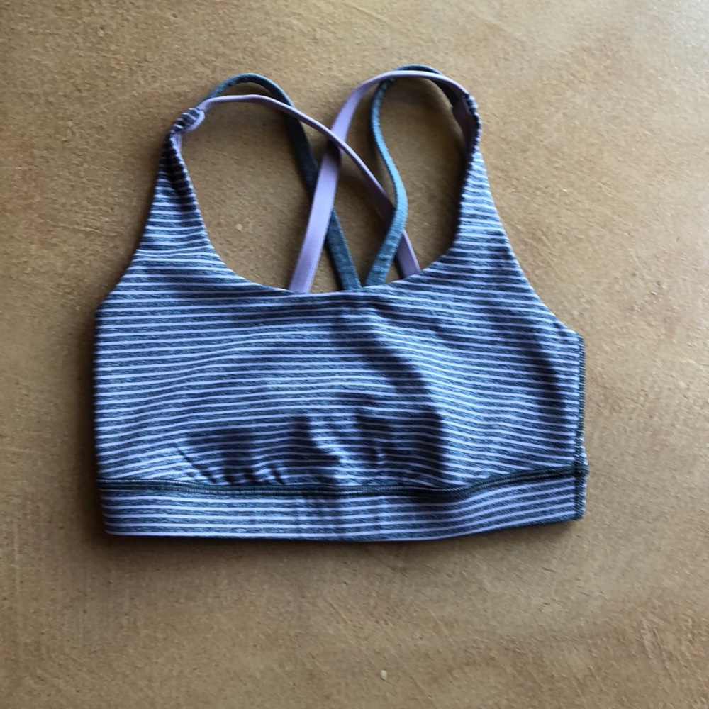 Lululemon grey and purple striped sports bra